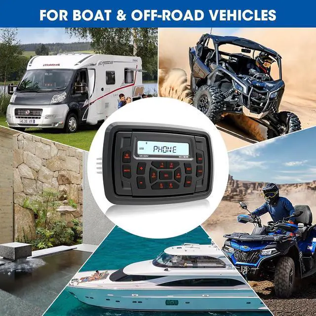 Alt view image 5 of 6 - Bluetooth Marine Radio Receiver Waterproof - 200 Watts Boat Stereo Head Unit with Subwoofer USB AUX AM FM for ATV UTV RZR Motorcycle Golf Cart Spa Powersports