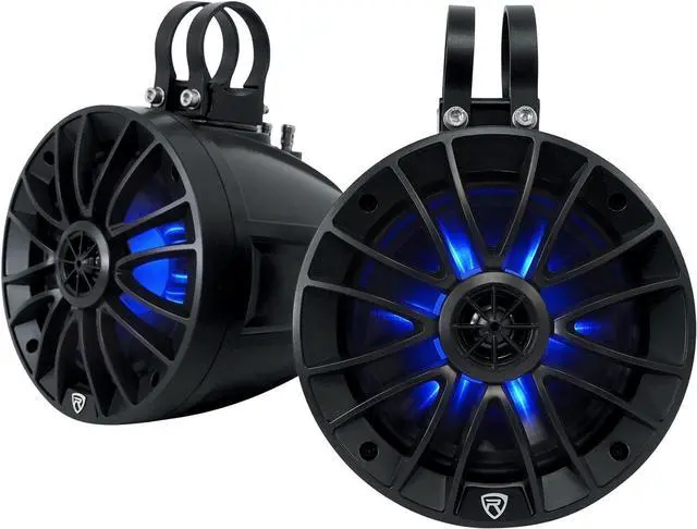 Main image of PT65BR 6.5" 300W peak/100W RMS Powered Bluetooth True Coaxial Tower Speakers, Class-D Amp, IPX6, RGB LED Lights w/Remote, Aux/RCA, for ATV/UTV/RZR/Cart