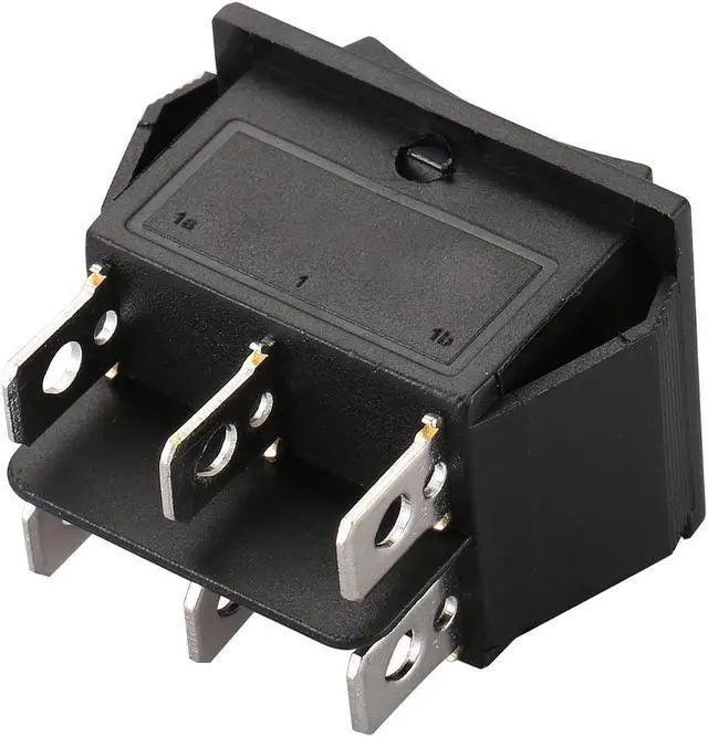 Alt view image 4 of 6 - Momentary 6 Pin DPDT Button Rocker Switch (ON)/Off/(ON) AC 250V/10A 125V/15A Black Plastic KCD2-223 (50PCS)