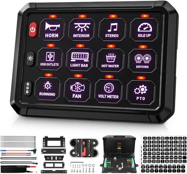 Main image of BUMBEE RGB 12 Gang Switch Panel Multifunction 3 Silicone Button Momentary Strobe ON-Off Circuit Control Relay LED Toggle Switch Box Universal for Golf Cart Car Truck RV Offroad Marine