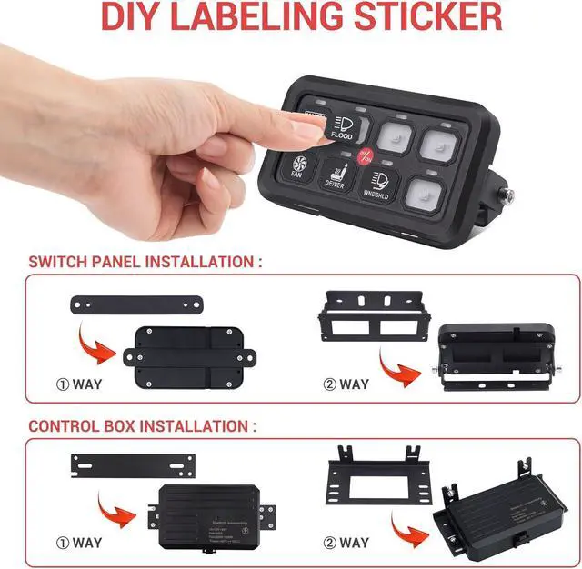Alt view image 4 of 7 - 8 Gang Switch Panel, Blue LED Touch Control Panel Box Car Touch Switch Box, Universal Momentary Switch with Fuse Block Label Stickers for Truck ATV UTV Marine Caravan