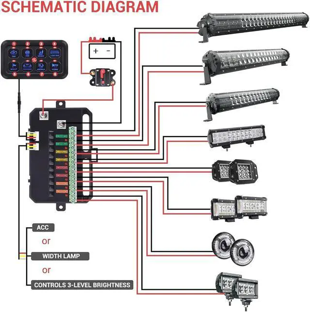 Alt view image 5 of 7 - 8 Gang Switch Panel, Blue LED Touch Control Panel Box Car Touch Switch Box, Universal Momentary Switch with Fuse Block Label Stickers for Truck ATV UTV Marine Caravan