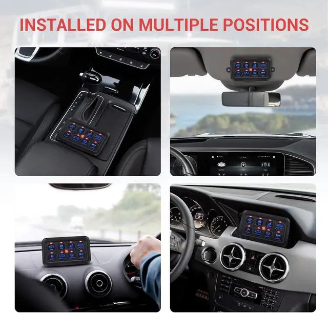 Alt view image 6 of 7 - 8 Gang Switch Panel, Blue LED Touch Control Panel Box Car Touch Switch Box, Universal Momentary Switch with Fuse Block Label Stickers for Truck ATV UTV Marine Caravan