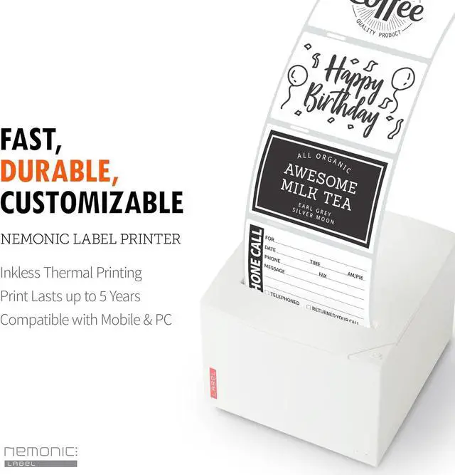 Alt view image 2 of 7 - Nemonic Label Printer | Inkless Bluetooth Thermal Label Printer for Small Business | Durable Shipping Label Maker & Portable Wireless