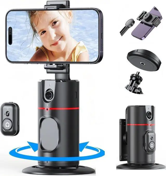 Main image of Auto Face Tracking Tripod 360° Rotation - Auto Tracking Phone Holder with Remote, Smart Shooting Phone Stand Moving Tripod for iPhone Content Creator Essentials for Video Vlog Live Stream, No App