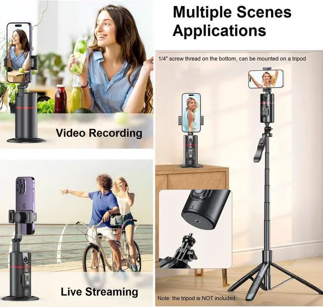 Alt view image 2 of 6 - Auto Face Tracking Tripod 360° Rotation - Auto Tracking Phone Holder with Remote, Smart Shooting Phone Stand Moving Tripod for iPhone Content Creator Essentials for Video Vlog Live Stream, No App