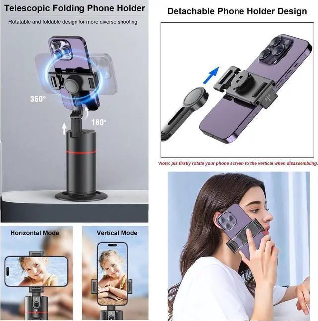 Alt view image 5 of 6 - Auto Face Tracking Tripod 360° Rotation - Auto Tracking Phone Holder with Remote, Smart Shooting Phone Stand Moving Tripod for iPhone Content Creator Essentials for Video Vlog Live Stream, No App