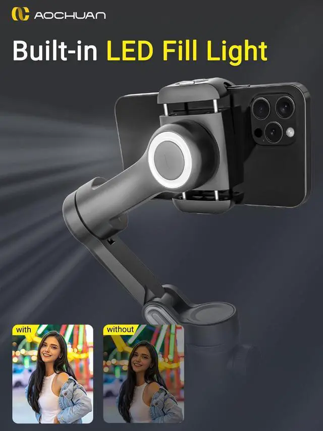 Alt view image 6 of 6 - Gimbal Stabilizer for Smartphone,LED Light OLED Screen 3-Axis Gimbal,Gesture Control,Face Tracking,Magnetic Charging,Gimbal Stabilizer for Android&iPhone - Smart XPro