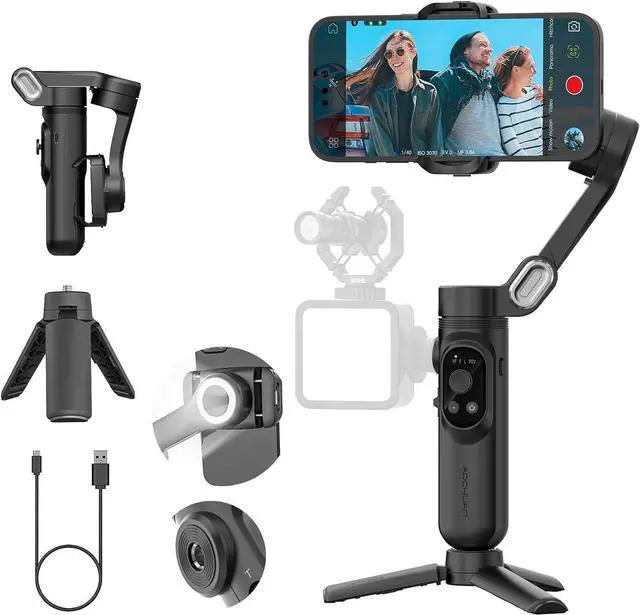 Main image of 3-Axis Gimbal Stabilizer for iPhone 15/14/13 Pro Max Android,Foldable Smartphone Gimbal w/Built-in Fill Light,1/4 Thread,Professional Anti-Shake Video Record for TikTok YouTube(Smart X Black)