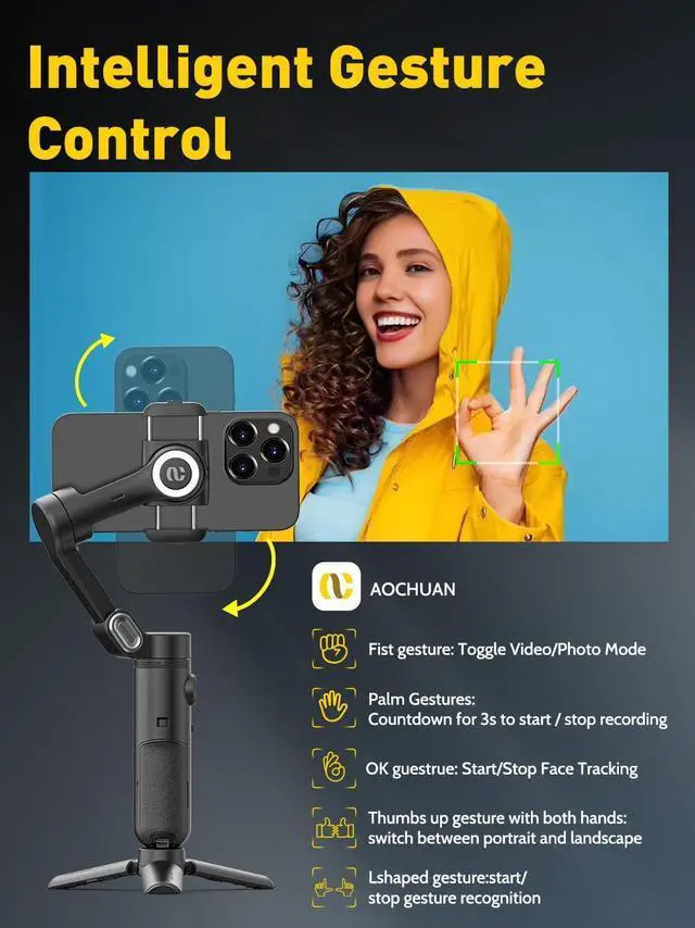 Alt view image 4 of 7 - 3-Axis Gimbal Stabilizer for iPhone 15/14/13 Pro Max Android,Foldable Smartphone Gimbal w/Built-in Fill Light,1/4 Thread,Professional Anti-Shake Video Record for TikTok YouTube(Smart X Black)