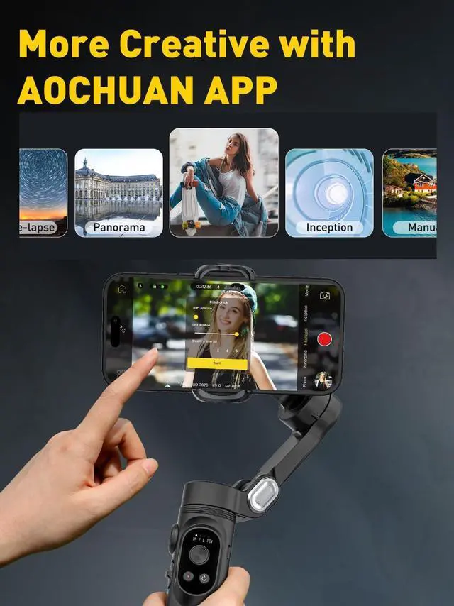 Alt view image 5 of 7 - 3-Axis Gimbal Stabilizer for iPhone 15/14/13 Pro Max Android,Foldable Smartphone Gimbal w/Built-in Fill Light,1/4 Thread,Professional Anti-Shake Video Record for TikTok YouTube(Smart X Black)