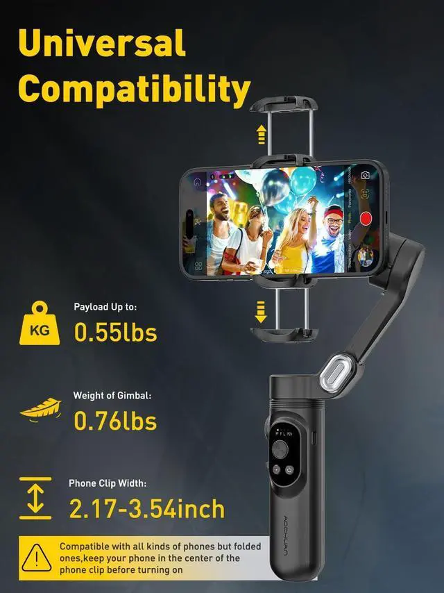 Alt view image 6 of 7 - 3-Axis Gimbal Stabilizer for iPhone 15/14/13 Pro Max Android,Foldable Smartphone Gimbal w/Built-in Fill Light,1/4 Thread,Professional Anti-Shake Video Record for TikTok YouTube(Smart X Black)