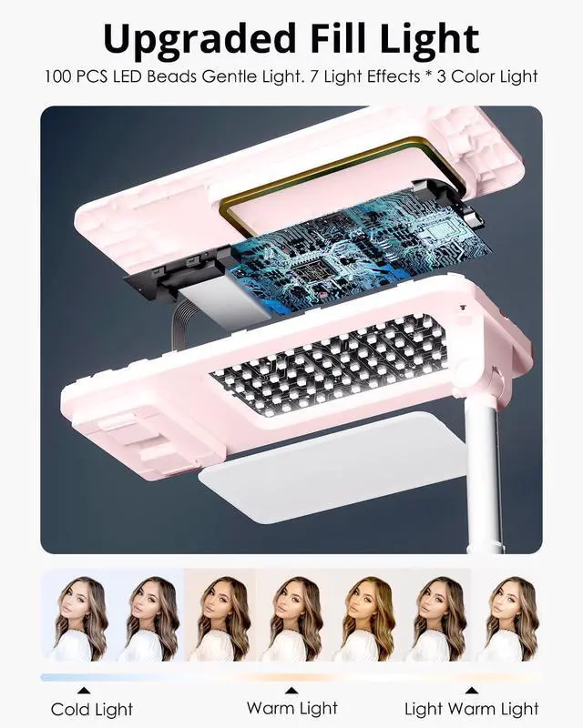 Alt view image 6 of 7 - Phone Stand for Recording, Overhead Mount with Light, Selfie Stand,Portable,Extendable,360° Rotate,Adjustable,Wireless Remote,Rechargeable, 3.5-6.9" Phones, Live Streaming  Pink -