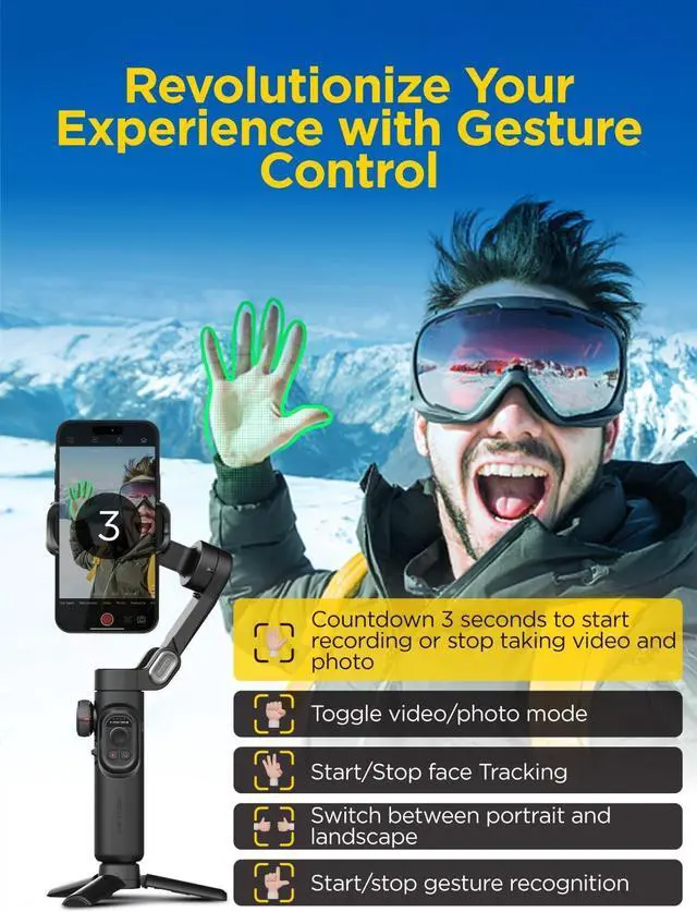 Alt view image 4 of 7 - Gimbal Stabilizer for Smartphone, iPhone Gimbal w/Focus Wheel Face/Object Tracking Gimbal for iPhone 16 15 Pro Max/Android Foldable 3-Axis Handheld Phone Gimbal for Video Recording -Smart XE