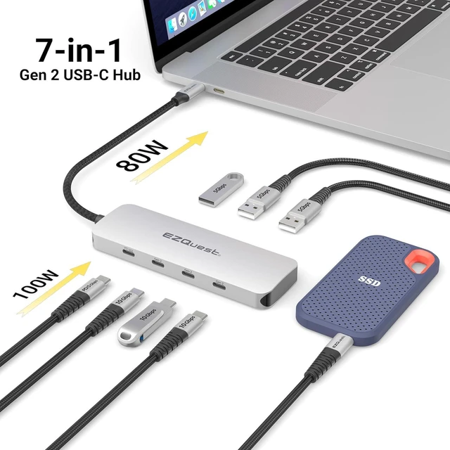 Alt view image 2 of 7 - USB C Hub Docking Station 7 in 1 with 3 Gen 2 10Gbs Ports, 3 USB A 3.0 Ports, 1 USB C Power Delivery 3.0 with 5Gbs Data, Compatible with MacBook/Dell/HP/Lenovo Laptops