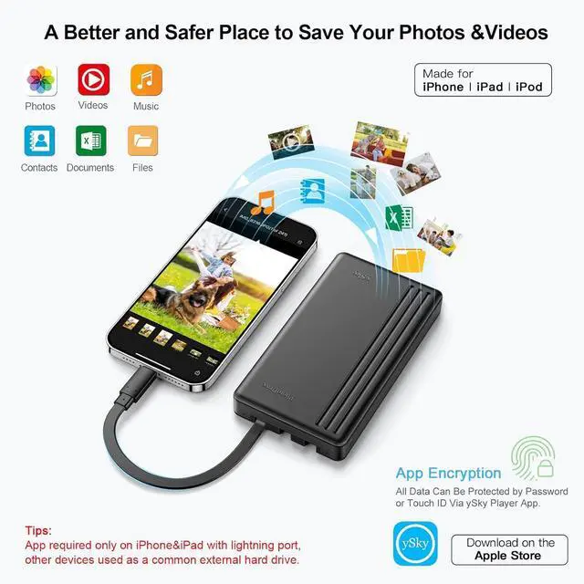 Alt view image 3 of 7 - MFi Certified 1TB Portable External Hard Drive for iPhone iPad MacBook Windows Computer USB C Android Phones to Backup,1TB Photo Stick for iPhone