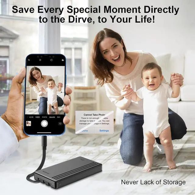 Alt view image 5 of 7 - MFi Certified 1TB Portable External Hard Drive for iPhone iPad MacBook Windows Computer USB C Android Phones to Backup,1TB Photo Stick for iPhone
