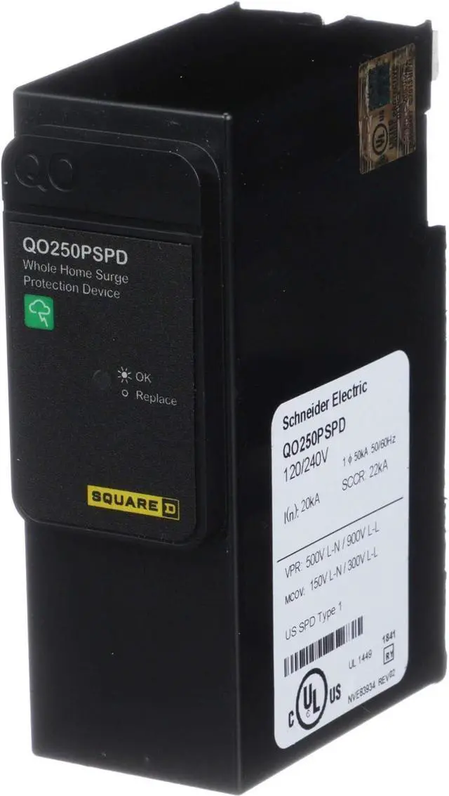 Alt view image 4 of 6 - Square D - QO250PSPD QO Whole House Surge Protection Device, 50kA, 120/240V, 1-Phase, No Wiring, Plug-On Neutral