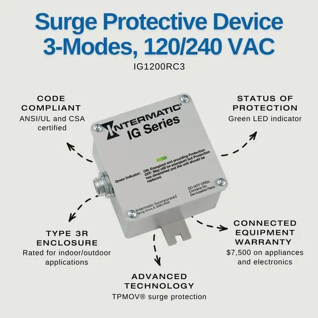 Alt view image 2 of 7 - Intermatic IG1200RC3 - Advanced Surge Protection with TPMOV Technology - Rainproof Design for Indoor/Outdoor Use - 3-Year Warranty and $7,500 Connected Equipment Protection