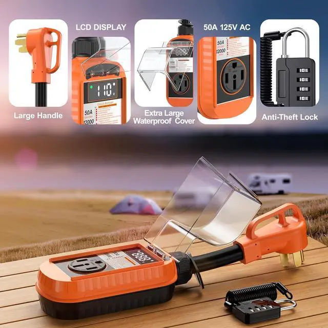 Alt view image 3 of 7 - Smart RV Surge Protector 50 Amp Waterproof12000 Joules with LCD DisplayRV Circuit Analyzer with Waterproof Cover, RV Power Voltage Protection Guard Camper Accessories for Travel Trailers