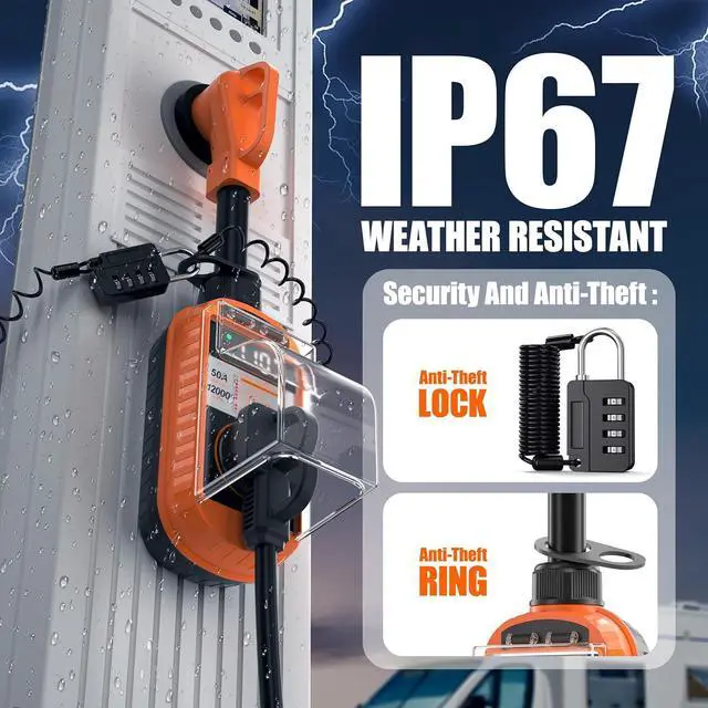 Alt view image 5 of 7 - Smart RV Surge Protector 50 Amp Waterproof12000 Joules with LCD DisplayRV Circuit Analyzer with Waterproof Cover, RV Power Voltage Protection Guard Camper Accessories for Travel Trailers