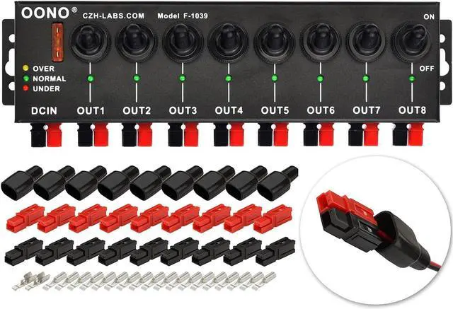 Alt view image 2 of 7 - 8 Channel Connector Power Splitter Distributor Source Strip, with 8 Independent Control Switch, Black