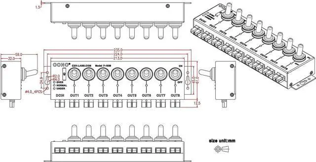 Alt view image 4 of 7 - 8 Channel Connector Power Splitter Distributor Source Strip, with 8 Independent Control Switch, Black