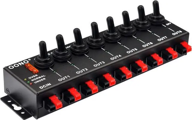 Main image of 8 Channel Connector Power Splitter Distributor Source Strip, with 8 Independent Control Switch, Black