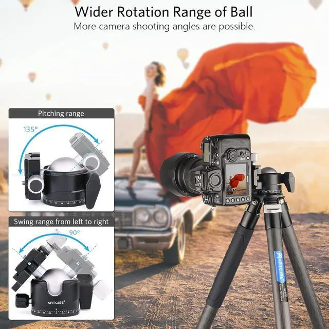 Alt view image 5 of 7 - 46mm Low Profile Tripod Head with 3 Screw Adapter 3/8 to 1/4 Professional Aluminium 360 Rotating Panoramic Ball Head Max Loading 20kg
