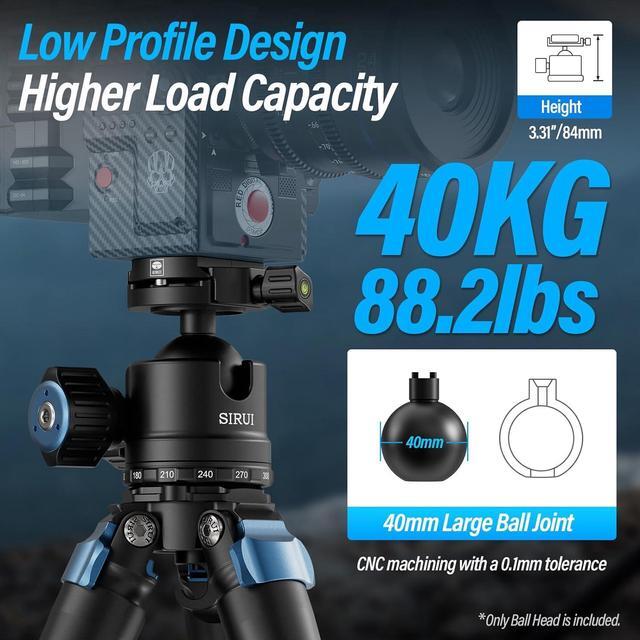 Alt view image 2 of 7 - AM-40 Low Profile Ball Head, Professional Heavy Duty 40mm Tripod Ball Head, 360° Panoramic CNC Aluminium Alloy Tripod Head for DSLR Camera, Camcorder, Quick Release Plate, Max Load 88lbs/40KG