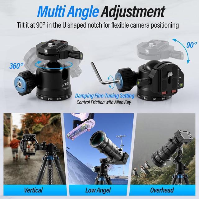 Alt view image 5 of 7 - AM-40 Low Profile Ball Head, Professional Heavy Duty 40mm Tripod Ball Head, 360° Panoramic CNC Aluminium Alloy Tripod Head for DSLR Camera, Camcorder, Quick Release Plate, Max Load 88lbs/40KG
