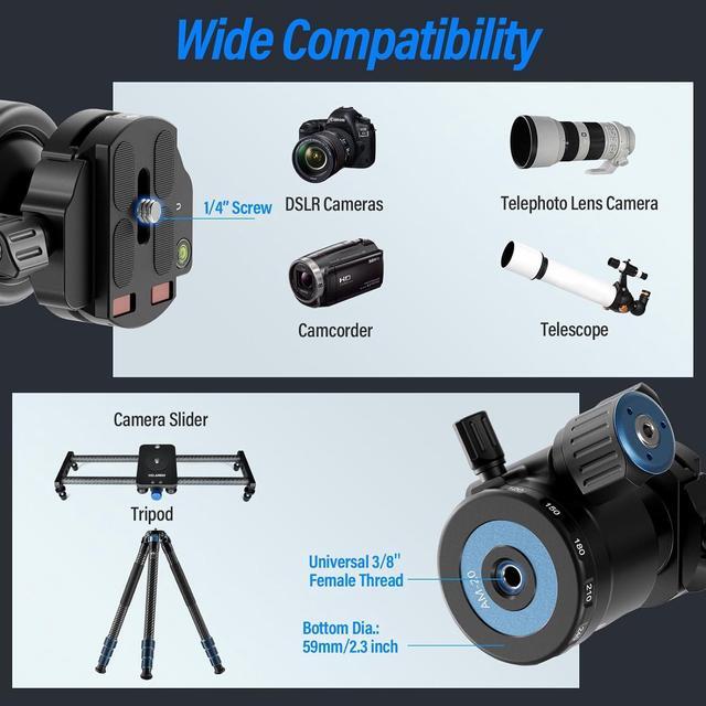 Alt view image 7 of 7 - AM-40 Low Profile Ball Head, Professional Heavy Duty 40mm Tripod Ball Head, 360° Panoramic CNC Aluminium Alloy Tripod Head for DSLR Camera, Camcorder, Quick Release Plate, Max Load 88lbs/40KG