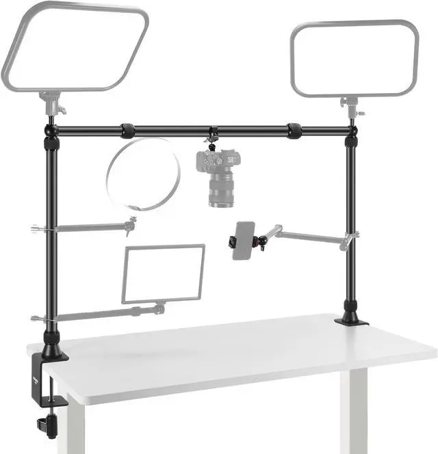 Main image of Overhead Camera Mount Rig with 2 Ball Heads, Super Clamp/Mobile Phone Holder/Camera Desk Mount, Multi Device Mount, Platform Overhead Tripod, Adjustable Height Width, Max Load 12 kg, NK002
