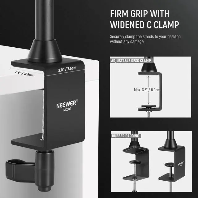 Alt view image 6 of 7 - Overhead Camera Mount Rig with 2 Ball Heads, Super Clamp/Mobile Phone Holder/Camera Desk Mount, Multi Device Mount, Platform Overhead Tripod, Adjustable Height Width, Max Load 12 kg, NK002