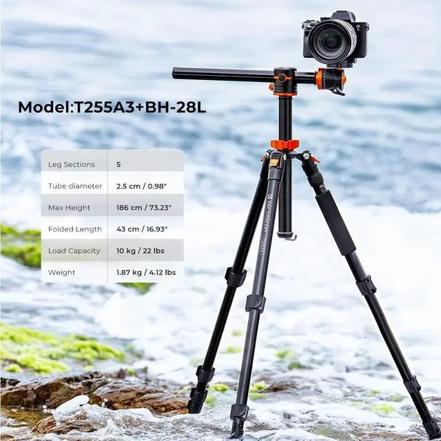 Alt view image 2 of 7 - Concept 90 inch/230cm Ultra High Camera Tripod,Horizontal Overhead Shooting Travel Tripods with Metal Ball Head 10KG Load Capacity,Detachable Monopod, for Indoor and Outdoor Use T254A7+BH-28L