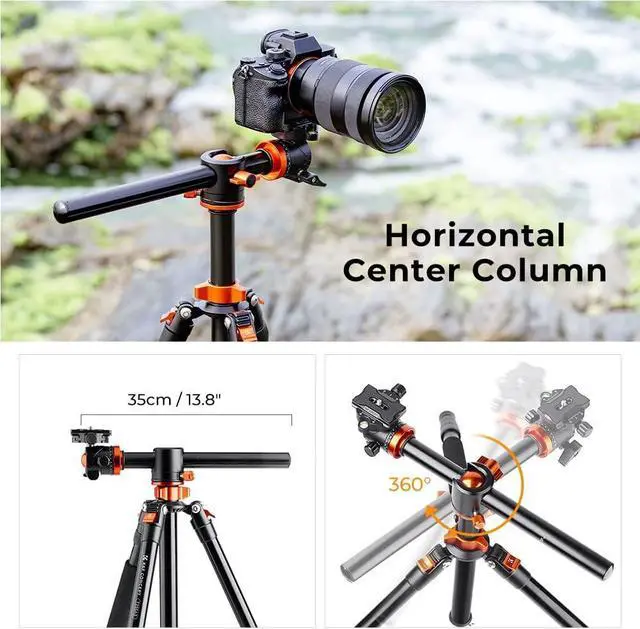 Alt view image 3 of 7 - Concept 90 inch/230cm Ultra High Camera Tripod,Horizontal Overhead Shooting Travel Tripods with Metal Ball Head 10KG Load Capacity,Detachable Monopod, for Indoor and Outdoor Use T254A7+BH-28L