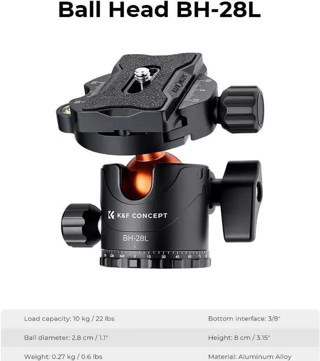 Alt view image 5 of 7 - Concept 90 inch/230cm Ultra High Camera Tripod,Horizontal Overhead Shooting Travel Tripods with Metal Ball Head 10KG Load Capacity,Detachable Monopod, for Indoor and Outdoor Use T254A7+BH-28L