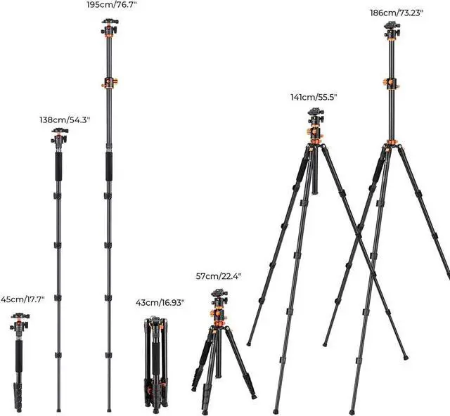 Alt view image 6 of 7 - Concept 90 inch/230cm Ultra High Camera Tripod,Horizontal Overhead Shooting Travel Tripods with Metal Ball Head 10KG Load Capacity,Detachable Monopod, for Indoor and Outdoor Use T254A7+BH-28L