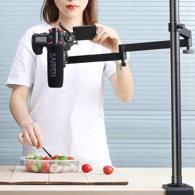 Alt view image 2 of 6 - Camera Desk Mount Stand with Flexible Arm, Overhead Mount, Articulated Arm with 360° Rotatable Ball Head, Aluminum Desk Mounting Stand for Ring Light/DSLR Camera/Webcam/Panel Light