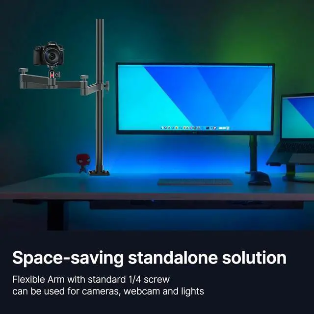 Alt view image 3 of 6 - Camera Desk Mount Stand with Flexible Arm, Overhead Mount, Articulated Arm with 360° Rotatable Ball Head, Aluminum Desk Mounting Stand for Ring Light/DSLR Camera/Webcam/Panel Light
