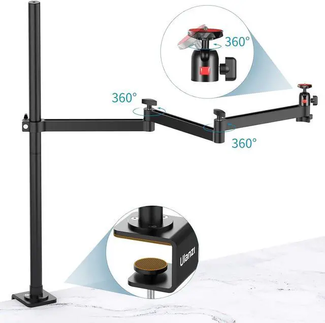 Alt view image 4 of 6 - Camera Desk Mount Stand with Flexible Arm, Overhead Mount, Articulated Arm with 360° Rotatable Ball Head, Aluminum Desk Mounting Stand for Ring Light/DSLR Camera/Webcam/Panel Light