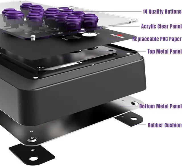 Alt view image 5 of 6 - F500 FLAT Fight Stick All Button Arcade Controller for PS4, PC, Xbox Series S/X, Xbox One, Switch/Switch 2, Steam Deck, macOS, Android, Raspberry Pi, NEOGEO mini and more