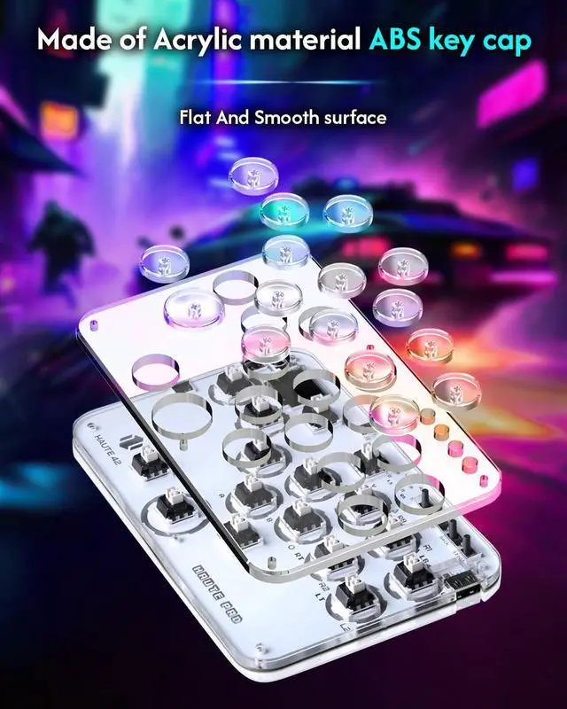 Alt view image 3 of 7 - Haute42 Arcade Stick 16Keys All-Button Gamerfinger with Custom RGB & Turbo Functions,Arcade Controller Street Fight for PC/Ps3/Ps4/Switch/Steam Game Keyboard-Supports Hot Swap & SOCD