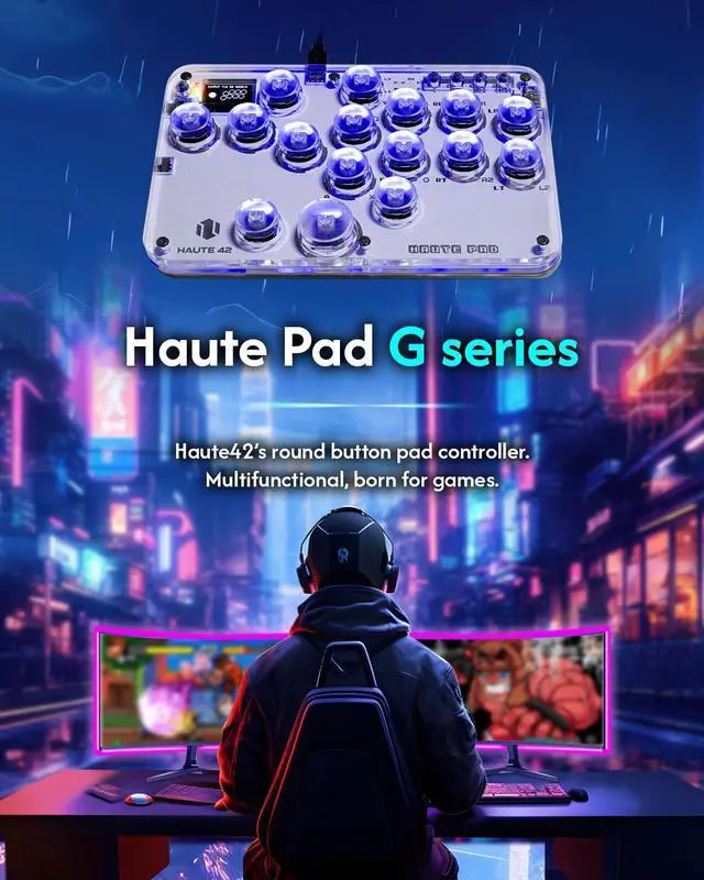 Alt view image 2 of 7 - Haute42 Arcade Stick 16Keys All-Button Gamerfinger with Custom RGB & Turbo Functions,Arcade Controller Street Fight for PC/Ps3/Ps4/Switch/Steam Game Keyboard-Supports Hot Swap & SOCD