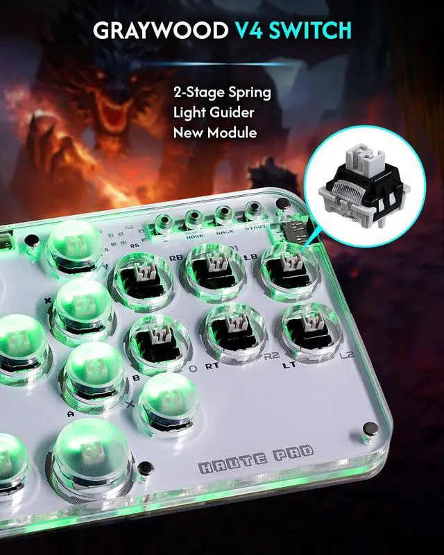 Alt view image 6 of 7 - Haute42 Arcade Stick 16Keys All-Button Gamerfinger with Custom RGB & Turbo Functions,Arcade Controller Street Fight for PC/Ps3/Ps4/Switch/Steam Game Keyboard-Supports Hot Swap & SOCD