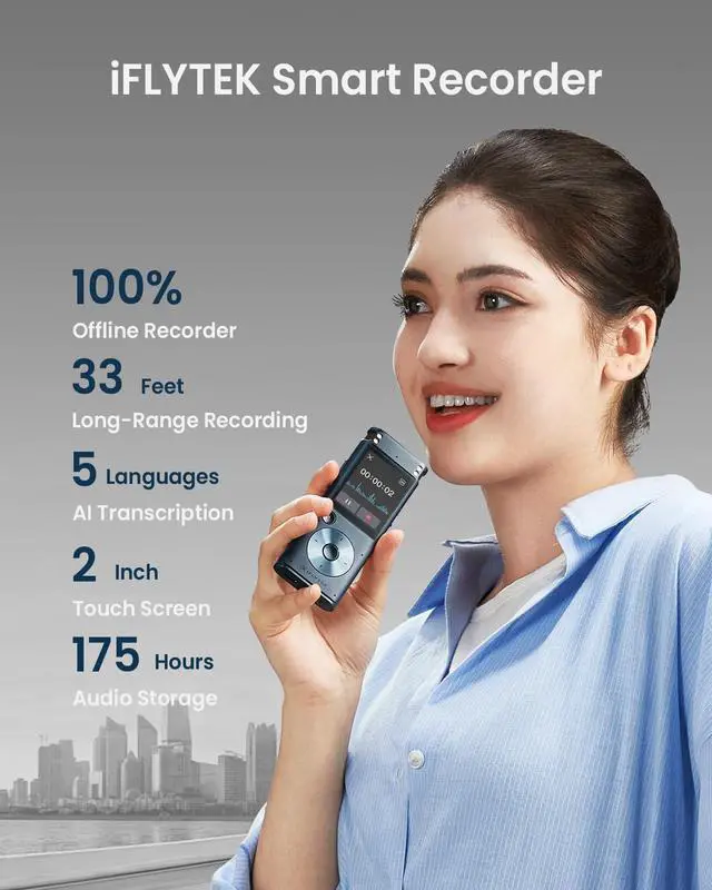 Alt view image 2 of 7 - Voice Recorder with Playback, Digital Voice Recording Device with Transcription to Text, 2-inch Touch Screen Recorder, Audio Recorder Zoom Recorder Device for Lectures, Conference, Interview