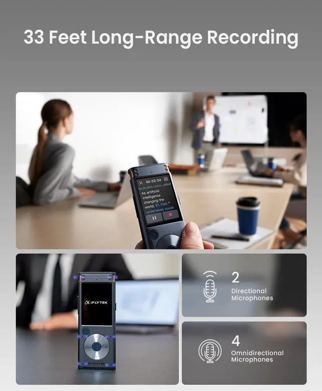 Alt view image 5 of 7 - Voice Recorder with Playback, Digital Voice Recording Device with Transcription to Text, 2-inch Touch Screen Recorder, Audio Recorder Zoom Recorder Device for Lectures, Conference, Interview