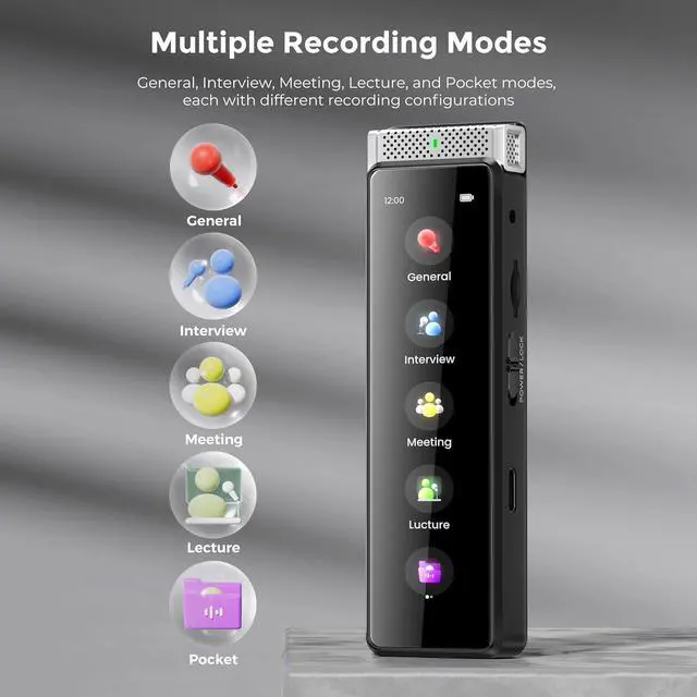 Alt view image 2 of 7 - 72GB Digital Voice Recorder with Playback, Innioasis R1 Full Touchscreen Voice Recorder with AI Intelligent Transcription and Bluetooth, Voice Activated Sound Audio Recorder Device with Mic (Black)