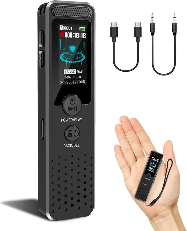 Main image of 128GB Mini Digital Voice Recorder with 2159 Professional Noise Reduction and up to 1536kbps Lossless Sound Quality, Voice Activated Recorder with Playback, USB-C Audio Recorder for Lectures Meetings