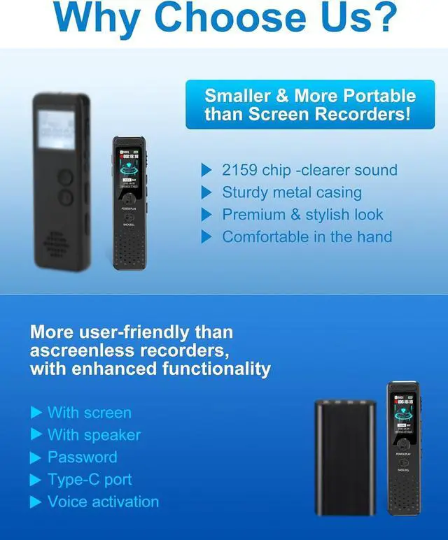 Alt view image 6 of 7 - 128GB Mini Digital Voice Recorder with 2159 Professional Noise Reduction and up to 1536kbps Lossless Sound Quality, Voice Activated Recorder with Playback, USB-C Audio Recorder for Lectures Meetings